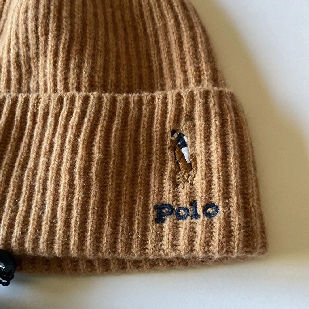 POLO RALPH LAUREN MENS SIGNATURE PONY WOOL KNIT BEANIE CAMEL OS NWT